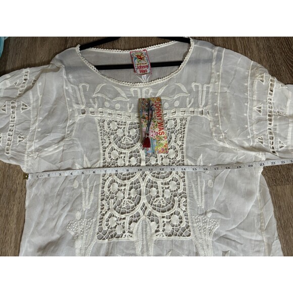 Johnny Was NWT White Embroidered Tunic Blouse 3/4 Sleeve Boat Neck Large - Picture 5 of 7